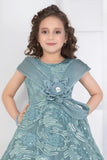 Blue Sequins Embellished Party Gown For Girls