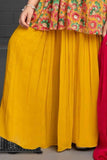 Yellow Printed Palazzo Set With Mirror Work For Girls