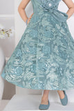 Blue Sequins Embellished Party Gown For Girls