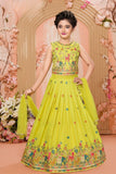 Yellow Multi-Color Embroidered Lehenga Choli Set for Girls