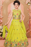 Yellow Multi-Color Embroidered Lehenga Choli Set for Girls