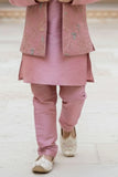 Dusty Mauve Embroidered Kurta Jacket Set for Boys