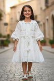 White Tiered Dress with Pastel Embroidered Jacket For Girls