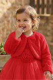 Red Party Wear Frock with Faux Fur Jacket For Girls