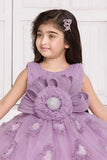 Lavender Floral Embellished Party Wear Frock With Sequin Detailing For Girls