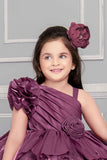 Designer Wine One Side Sleeve Frock With Floral Embellishment For Girls - Lagorii Kids