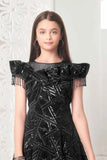 Embellished Black Gown with Fancy Sleeves For Girls