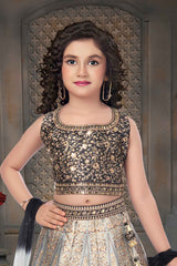 Elegant Black And Cream Lehenga Choli Set With Embroidery For Girls