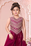 Maroon Embroidered Palazzo Set For Girls