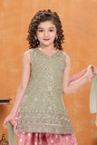 Pista Sleeveless Kurti with Foil-Print Pink Patiala And Dupatta For Girls