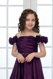 Dark Wine Embellished Off-Shoulder Party Gown For Girls