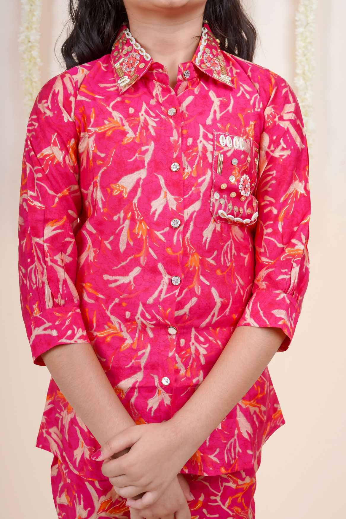 Pink Floral Printed Co-ord Set For Girls - Lagorii Kids