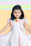 Cute Printed White Frock With Puffed Sleeves For Girls - Lagorii Kids