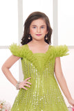 Lime Green Embellished Sequin Sparkle Ball Gown For Girls