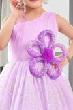 Lilac Sparkle One-Shoulder Party Gown for Girls