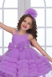 Lavender High-Low Tulle Party Frock with Oversized Bow For Girls