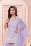 Lavender Embroidered Palazzo Set with Dupatta For Girls