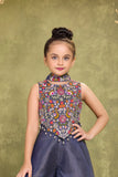 Dark Blue Sequins Work With Thread Embroidery For Palazzo Set For Girls