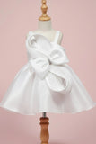White Embellished Party Frock with Pleated Petal Bow For Girls