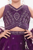 Deep Purple Embroidered Lehenga Choli Set for Girls