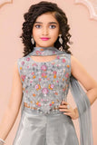 Grey Palazzo Set with Multicolor Embroidered Top and Dupatta
