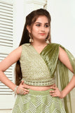 Pista Green Sequins Lehenga Choli Set For Girls
