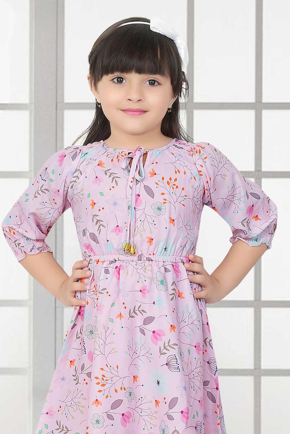 Stylish Pink Floral Printed Casual Frock For Girls - Lagorii Kids
