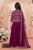 Wine Purple Palazzo Set with Embroidered Jacket For Girls