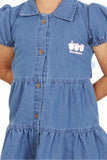 Classic Blue Denim Casual Dress For Girls
