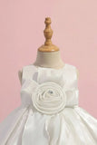 White Party Frock with Rosette Bow and Shimmer Layers For Girls