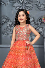 Elegant Orange Sequin Work Lehenga Choli Set For Girls
