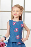 Blue Embroidered Palazzo Set with Matching Sling Bag For Girls