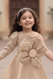 Fawn One-Shoulder Flower Appliqué Gown for Girls