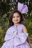 Lavender Party Wear Gown With Sequin Flowers And Giant Bow For Girls
