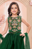 Emerald Green Embroidered Crop Top with Palazzo for Girls