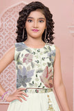Cream Floral Embroidered Lehenga Choli And Dupatta For Girls