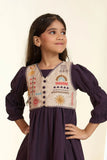Violet Dress with Embroidered Beige Vest For Girls