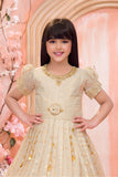 Elegant Cream Silk Embroidered Gown with Zari Border For Girls
