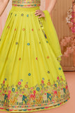 Yellow Multi-Color Embroidered Lehenga Choli Set for Girls