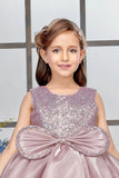Onion Pink Sequin Embellished Frock For Girls