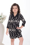 Black Geometric Embroidered Bodycon Dress For Girls