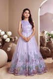 Designer Lavender Floral Embroidered Sequined Party Gown For Girls