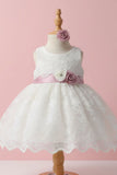 Ivory Party Dress With Floral Appliqué For Girls