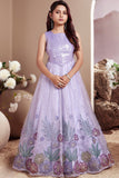 Designer Lavender Floral Embroidered Sequined Party Gown For Girls