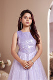 Designer Lavender Floral Embroidered Sequined Party Gown For Girls