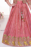 Peach Heavy Embroidered Lehenga Choli Set With Jacket for Girls