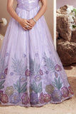 Designer Lavender Floral Embroidered Sequined Party Gown For Girls
