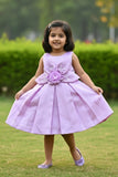 Lavender 3D Floral Appliqué With Embroidery Party Wear Frock For Girls