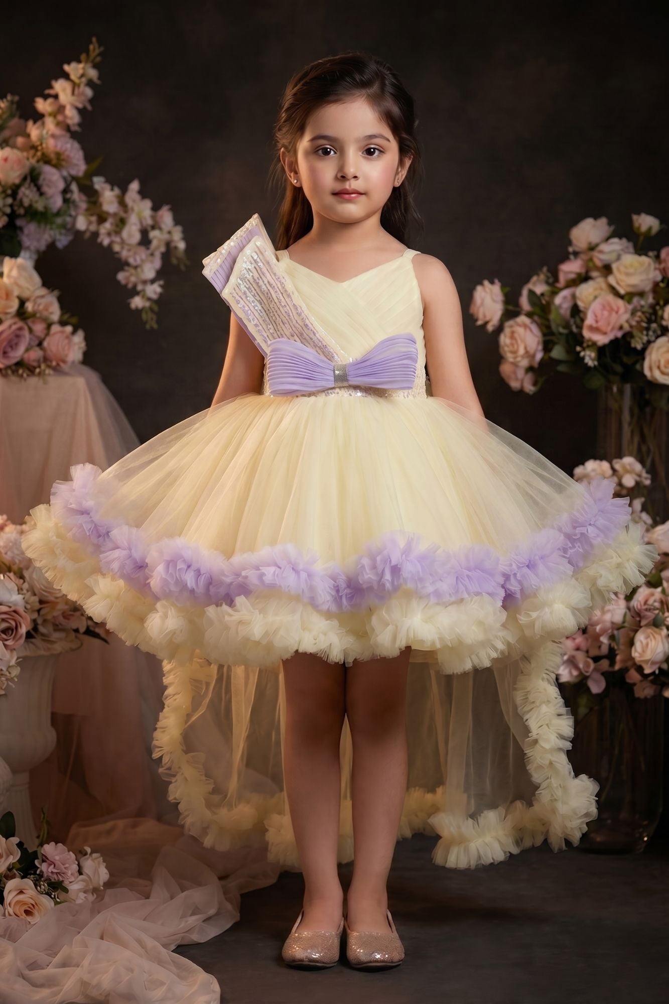 strapless open back dress Girls Pastel Yellow and Lavender High Low Party Dress with Sequin – Lagorii  Kids