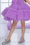 Lavender High-Low Tulle Party Frock with Oversized Bow For Girls